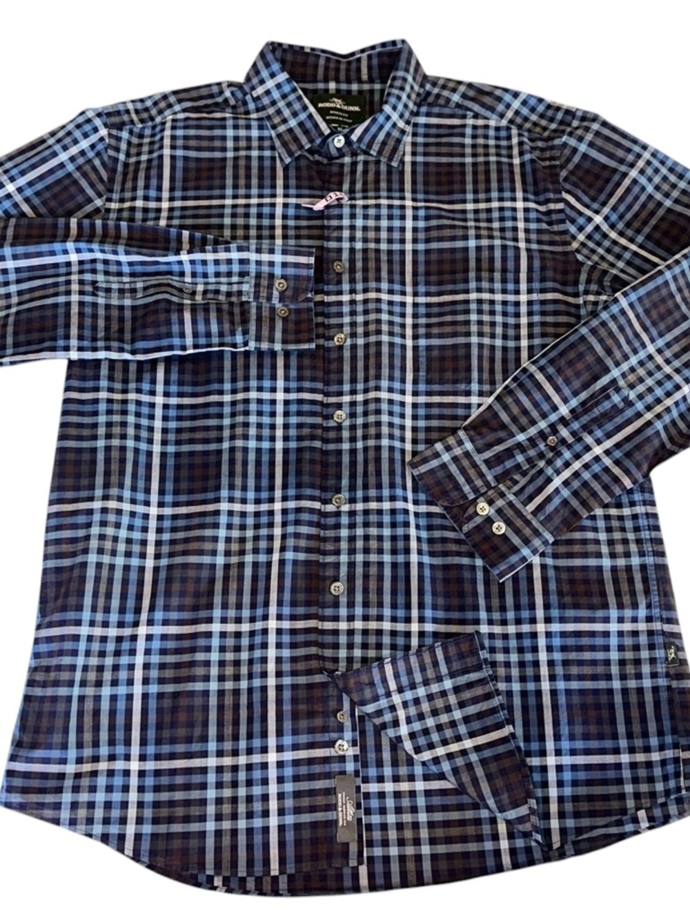Rodd & Gunn Mens Shirt Cotton Blue Brown Plaid Long Sleeve Button Up Sz XL - Picture 5 of 9